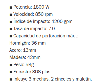 Rotomartillo sdsplus 1800 w 7.0 j total (th118366)