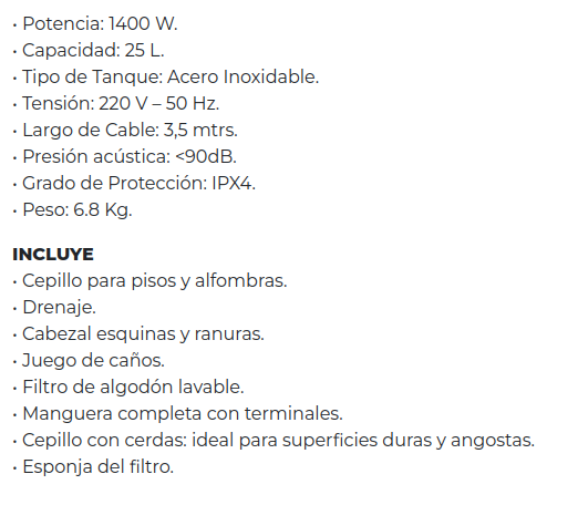 Aspiradora 25l 1400w acero inox la-1400M lusqtoff 