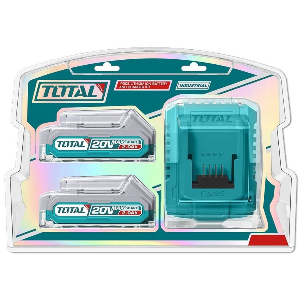 Kit 2 Baterias 20v 2.0 amp Maxshare + Cargador Total TFBCPK1222-4 