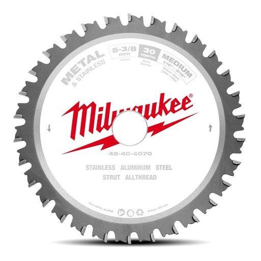 [HOCI53830MW] Hoja de sierra circular 5 3/8" z:30 metal Milwaukee (48404070)